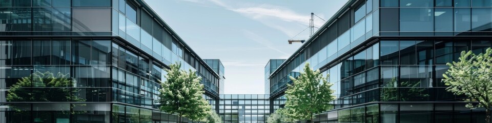 Modern Office Building Exterior Design with Glass Facade in High-Resolution AI-Generated Wallpaper, Showcasing the Architectural Brilliance and Contemporary Construction