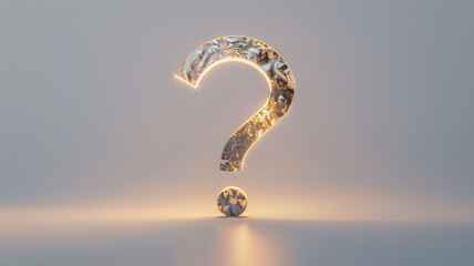 Illuminated metallic question mark on a plain background.
