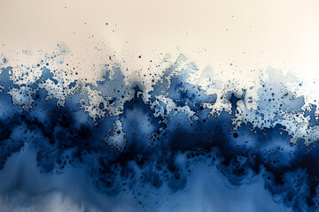 Obraz premium abstract blue and white watercolor painting with splashes and gradients on white paper background with empty space for text.