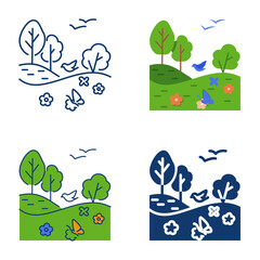 Biodiversity, nature conservation icon set in flat and line style. Vector illustration