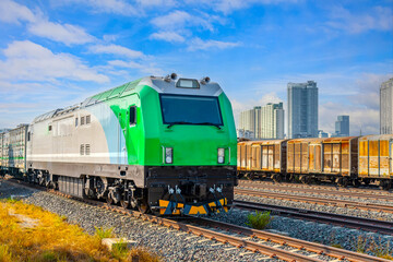 Electric locomotive freight station in the city