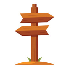 Illustration of Wooden signpost standing on white