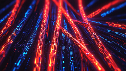 Glowing data cables transferring information background
