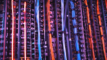 Glowing data cables transferring information background
