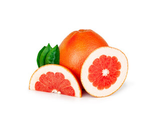 Fresh grapefruit and slices isolated on a white background