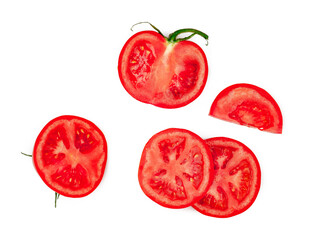 Tomato slices isolated on a white background, top view