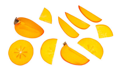 Sliced persimmon isolated on a white background, top view