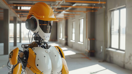 Robot with Hard Hat in Construction Site generated with AI