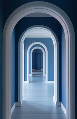 Blue corridor with arches and blue walls