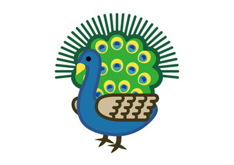 インドクジャクのベクターイラスト。孔雀のシンプルなフラットデザイン。