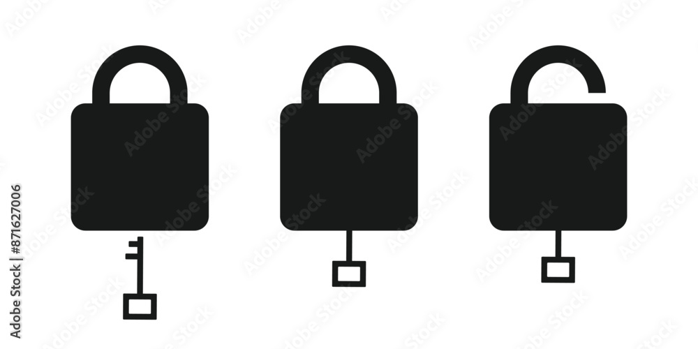 Poster lock key step by step flat icon set vector