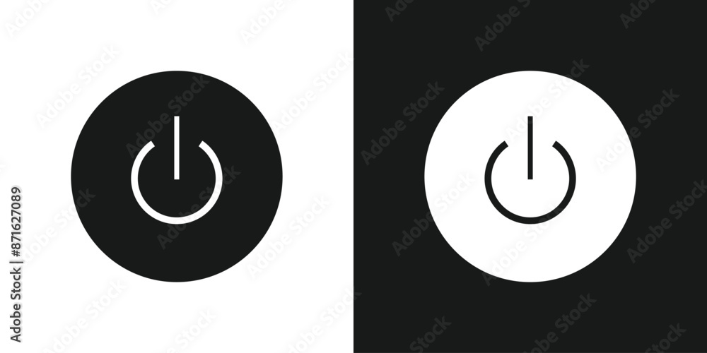Poster power button black and white set icon for apps and website. vector
