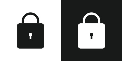 Lock black and white flat icon set vector