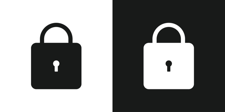 Lock black and white flat icon set vector