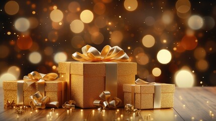 christmas gift boxes and bokeh lights 3d illustration --chaos 10 --ar 16:9 --v 5.2 Job ID: 7dbeb060-4ffd-4f48-a725-1169a9b3b097