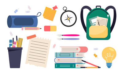 Different stationery for studying vector illustrations set