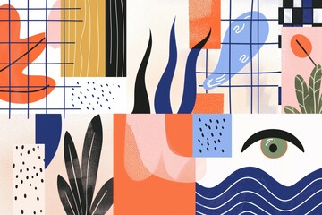Fototapeta premium Abstract geometric design with modern elements vibrant colors and organic lines in minimalist style