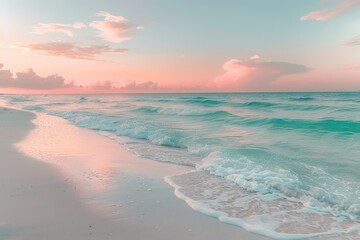 Fototapeta premium A beautiful beach with a pink and blue sky