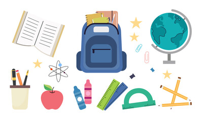 Different stationery for studying vector illustrations set