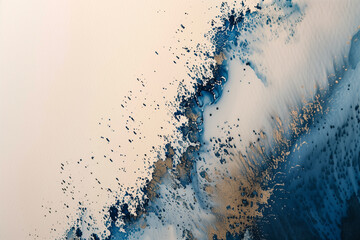 Obraz premium abstract watercolor paint fluid blue and beige with flowing brush strokes and textured splatter patterns on white paper background