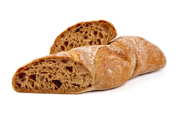 Ciabatta bread, italian wheat bread, isolated on white background. High resolution image.