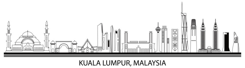 Obraz premium Outline Skyline panorama of city of Kuala Lumpur, Malaysia - vector illustration 