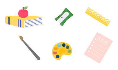 Different stationery for studying vector illustrations set