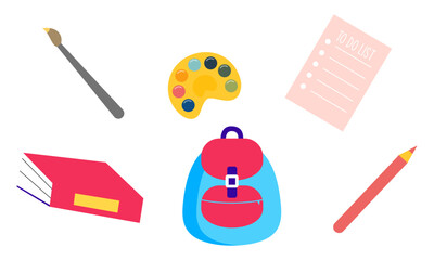 Different stationery for studying vector illustrations set