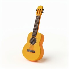 Obraz premium 3D Illustration of a Yellow Acoustic Guitar on White Background - Musical Instrument Icon