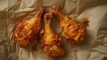 top view fried chicken on the paper of food grade