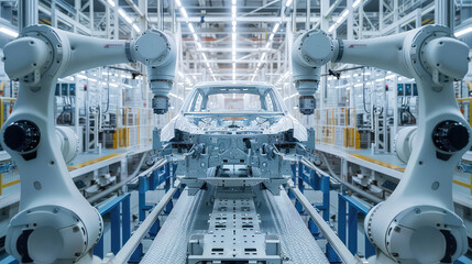 Robotic Assembly Line in Modern Automotive Manufacturing Plant generated with AI