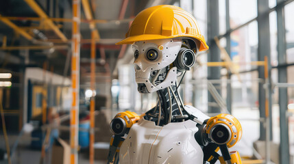 Robot Construction Worker in Industrial Environment generated with AI
