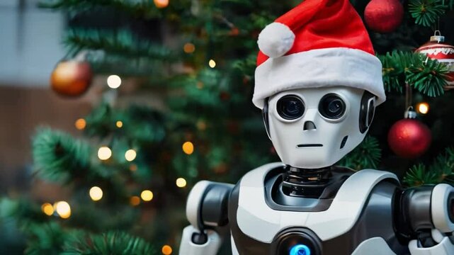 Ai robot in santa claus hat Christmas concept