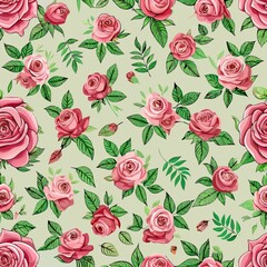 seamless pattern of miniature roses and greenery, Generative AI