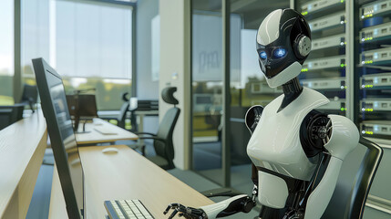 AI robot working in modern office environment generated with AI