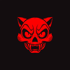 Angry red devil head vector logo template on a black background