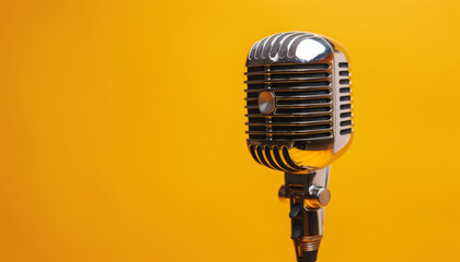 Vintage Microphone on a Yellow Background