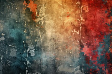 Obraz premium A colorful, abstract painting with splatters of paint on a wall