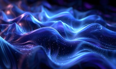 Violet and blue brilliant waves and vibrations in the dark glowing from within and reflecting light