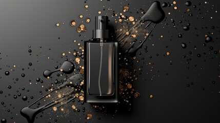 Dynamic composition of modern Black Friday discounts and coupons presented with realistic graphic elements representing perfume on a dark background