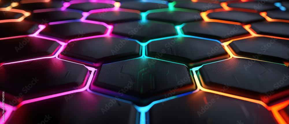 Poster a colorful hexagonal pattern with neon lights