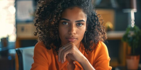 Face of perplexed businesswoman with computer problem or 404 error in office. Trying to solve a marketing email problem with a computer and black woman shaking her head.