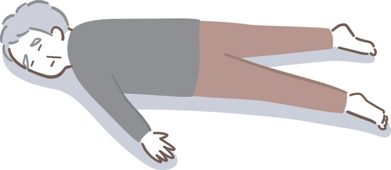 うつ伏せで寝ている高齢の男性のイラスト素材