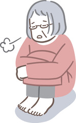 体育座りで落ち込む高齢女性のイラスト素材