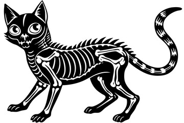 skeleton black cat. Collection of silhouette halloween cat with bones costume. Funny pets. Vector illustration on white background