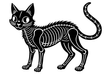  skeleton black cat. Collection of silhouette halloween cat with bones costume. Funny pets. Vector illustration on white background