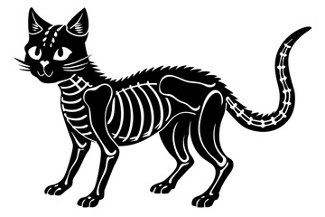  skeleton black cat. Collection of silhouette halloween cat with bones costume. Funny pets. Vector illustration on white background