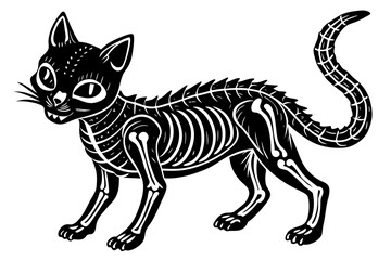 skeleton black cat silhouette vector illustration