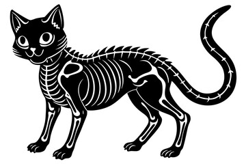 skeleton black cat silhouette vector illustration