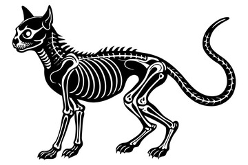 skeleton black cat silhouette vector illustration